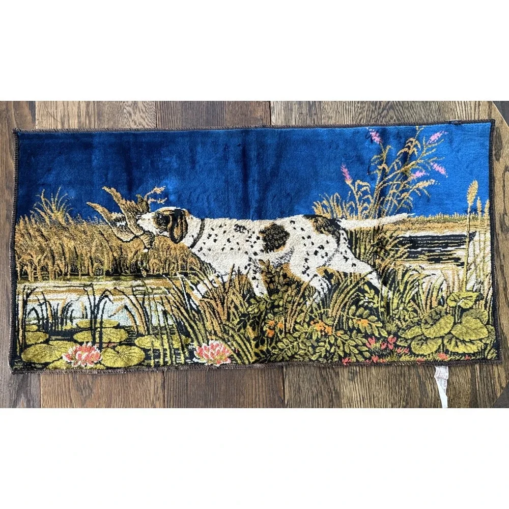 Vintage Wall Hanging Tapestry Duck Hunting English Setter MCM Hunting Cabin IT